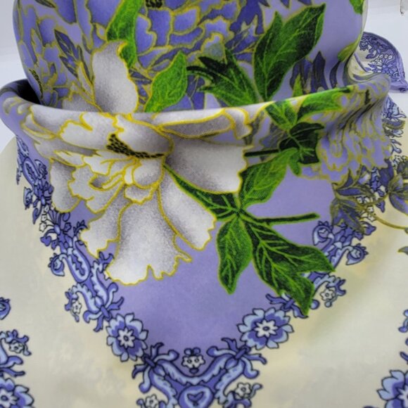 Luxurious Silky Elegant Bandana Square Scarf PURPLE GREEN Floral Multifunctional - Picture 2 of 5